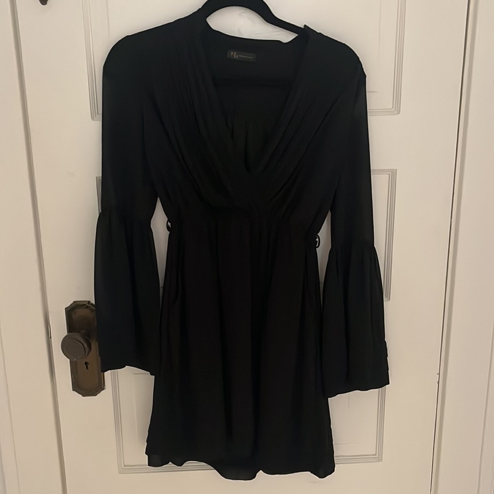 Black Mini Dress, V neck, Bell sleeve